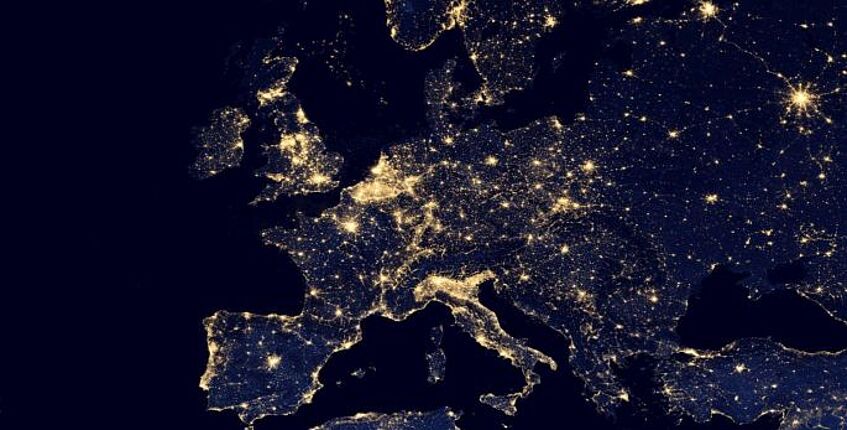 satellite view of europe's lights at night