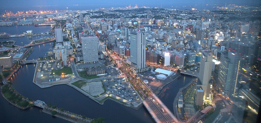 overlooking view over CBD at night